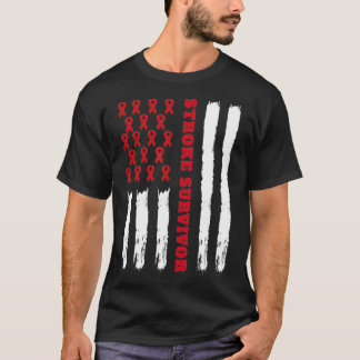 T-shirt Drapeau américain survivant Stroke Red Ribbon 