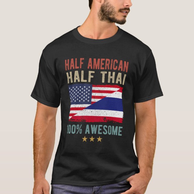 T-shirt Drapeau américain Thaïlande Demi-Américain Demi-Th (Devant)