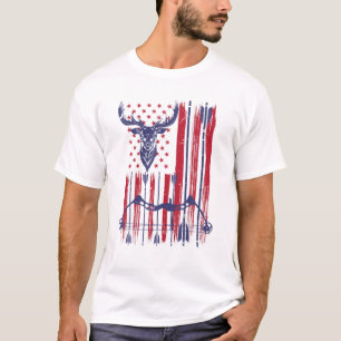 T-shirt Drapeau américain Tir à l'arc Bow Deer Bowhunting 