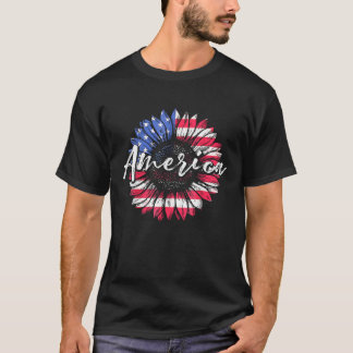 T-shirt Drapeau américain Tournesol 4 juillet patriotique
