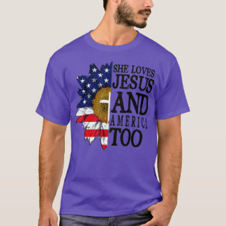 T-shirt Drapeau Américain Tournesol Elle Aime Jésus Et Amé