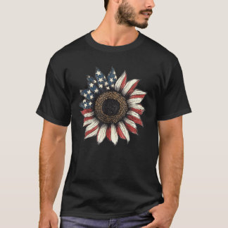 T-shirt Drapeau américain Tournesol patriotique 4 juillet