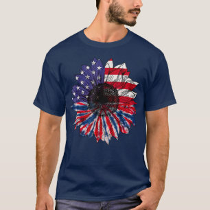 T-shirt Drapeau américain Tournesol Rouge Blanc Bleu Tie D