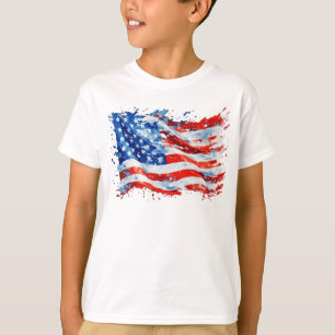 T-shirt Drapeau américain USA Aquarelle 4 juillet