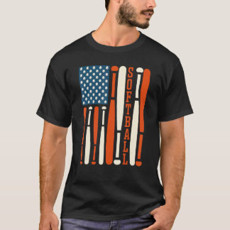 T-shirt Drapeau américain USA Batte de softball Softball S