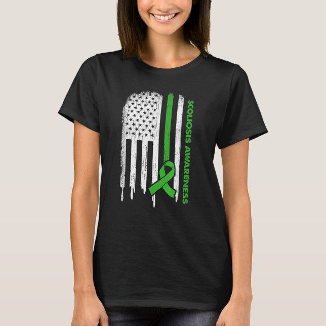 T-shirt Drapeau américain Vert Ruban Sensibilisation à la  (Devant)