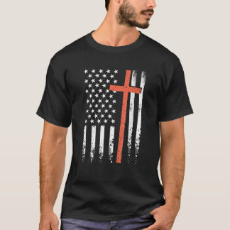T-shirt Drapeau américain Vintage Christian Cross Patriot