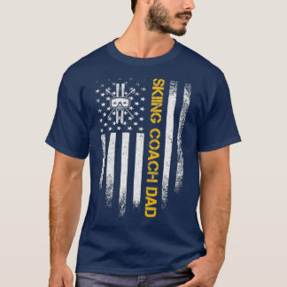 T-shirt Drapeau américain vintage Fier Ski Entraîneur Papa