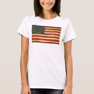 T-shirt Drapeau Américain Vintage Grunge Femme Blanc