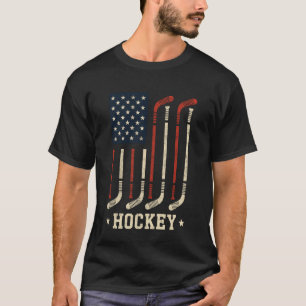 T-shirt Drapeau américain vintage joueur de hockey sur gla