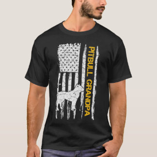 T-shirt Drapeau américain vintage Pitbull Grandpa Pittie S