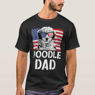 T-shirt Drapeau Américain Vintage Poodle Papa Chien Pour L
