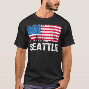 T-shirt Drapeau américain vintage Ville Skyline Seattle Wa
