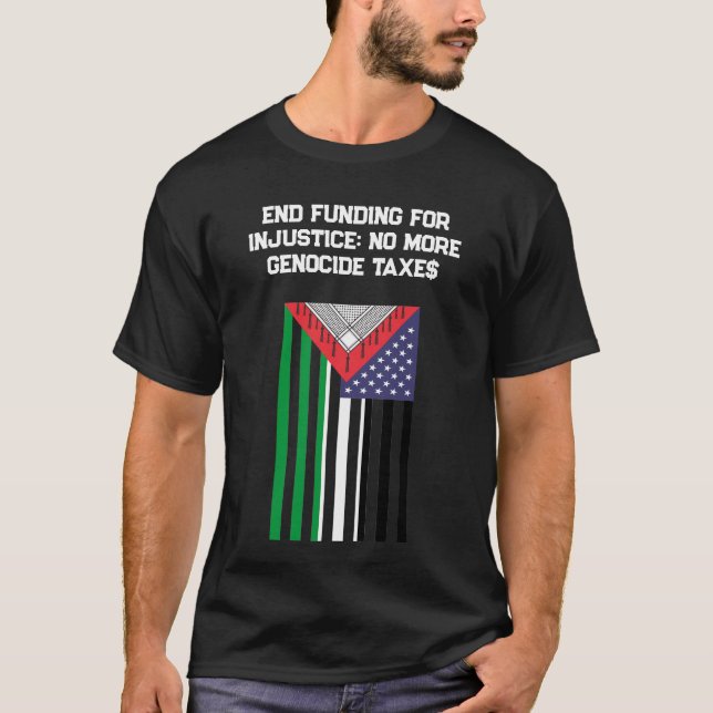 T-shirt Drapeau américano-palestinien - Stop aux génocides (Devant)