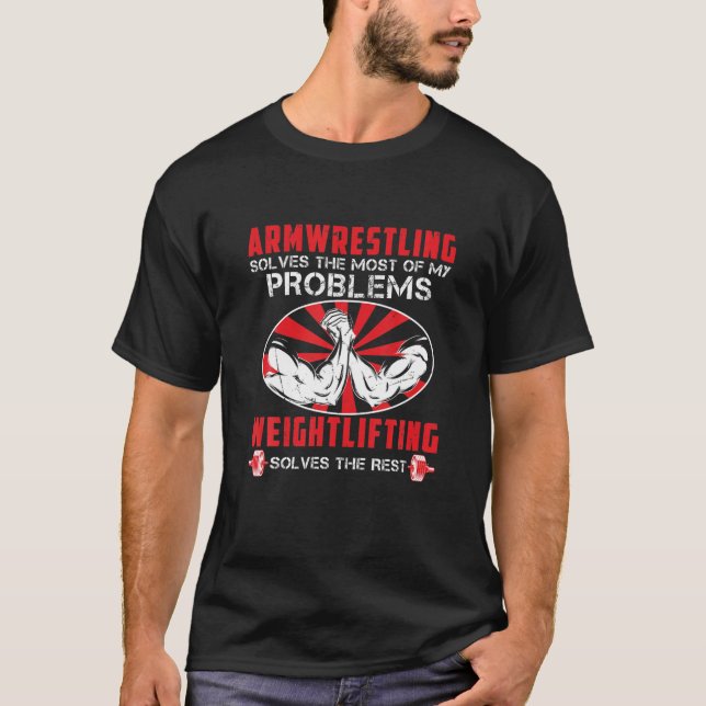 T-shirt Drapeau Barbell USA de lutte contre les bras (Devant)