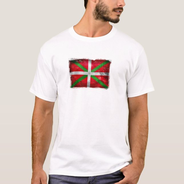 T-shirt Drapeau Basque affligé de style : Ikurriña, (Devant)