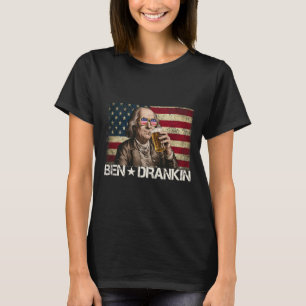 T-shirt Drapeau Ben Drankin Funny Beer 4 juillet Retro Usa