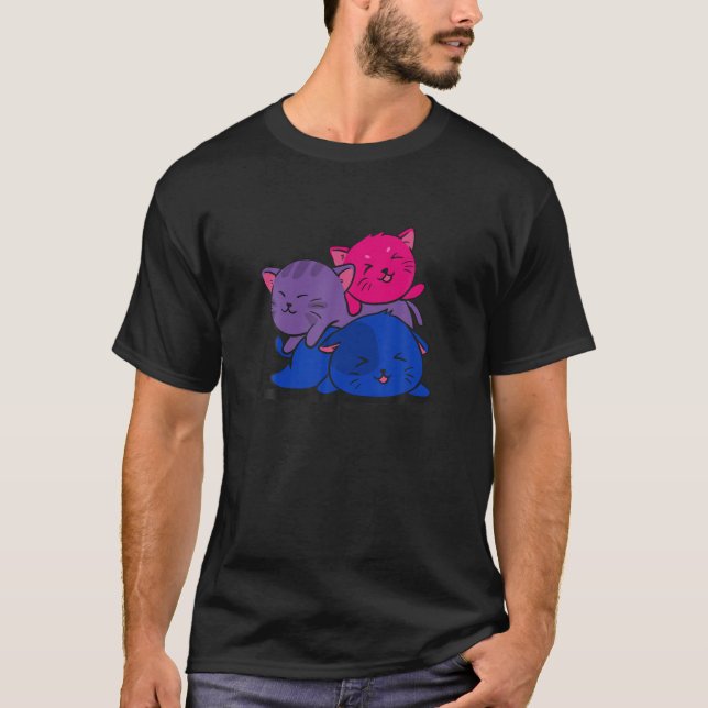 T-shirt Drapeau bisexuel Kawaii Chats LGBT Anime Pride Man (Devant)
