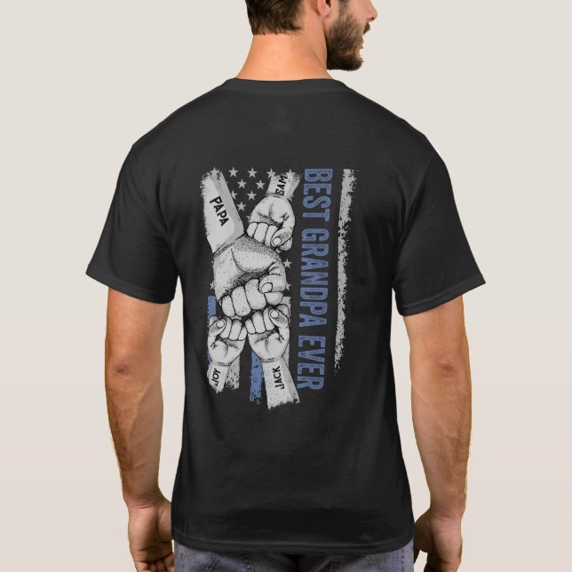 T-shirt Drapeau Bleu Américain Meilleur Grand-Père (Dos)