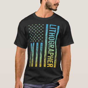 T-shirt Drapeau bleu jaune USA - Lithographe