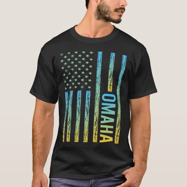 T-shirt Drapeau bleu jaune USA - Omaha (Devant)