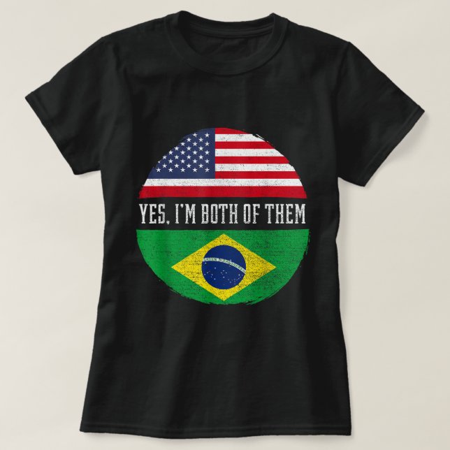 T-shirt Drapeau Brésil Hérit à moitié américain (Design devant)