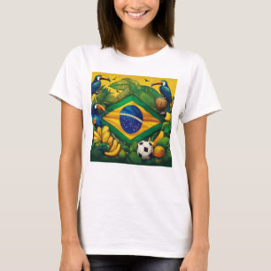 T-shirt Drapeau brésilien avec Toucans et éléments tropica