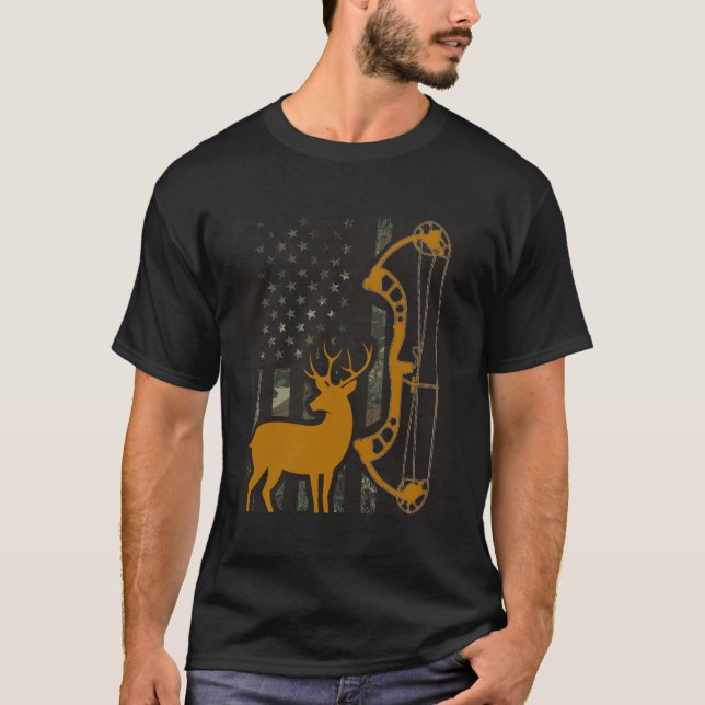 T-shirt Drapeau Camo Américain Chasse De Chasse De Chasse  (Devant)
