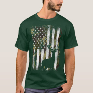 T-shirt Drapeau Camo Américain Deer Elk Buck Chasse USA Hu