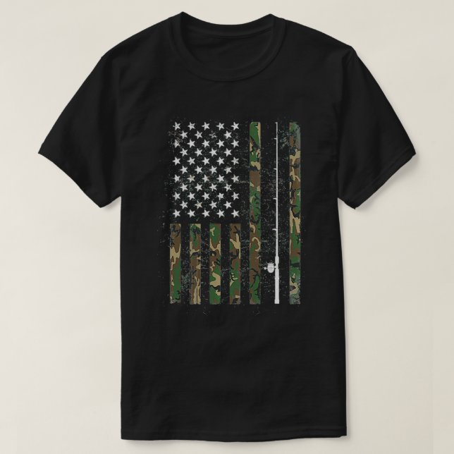 T-shirt Drapeau Camoue Américain Pêche Poteau Pêche Poisso (Design devant)