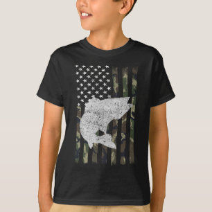 T-shirt Drapeau Camouflage Walleye Pêcheur Pêcheur Pêcheur