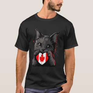 T-shirt Drapeau Canada Fierté Canadienne Chat Coeur Canada