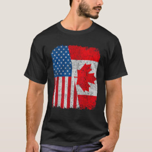 T-shirt Drapeau canadien américain moitié États-Unis Canad