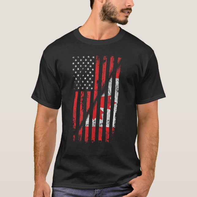 T-shirt Drapeau canadien américain Style rétro Drapeau amé (Devant)