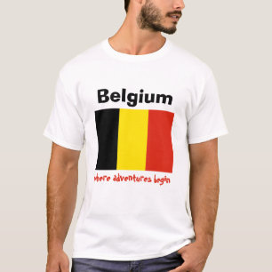 T-Shirt Drapeau + Carte + Texte Belgique