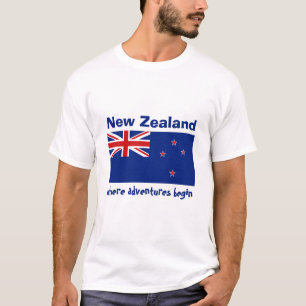 T-Shirt Drapeau + Carte + Texte de Nouvelle-Zéland