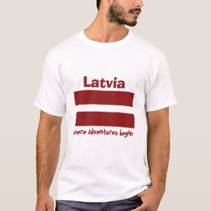 T-Shirt Drapeau+Carte+Texte Lettonie