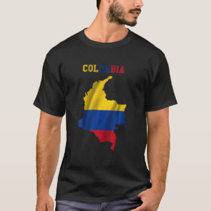 T-shirt Drapeau Colombien Vague À L'Intérieur De La Carte 