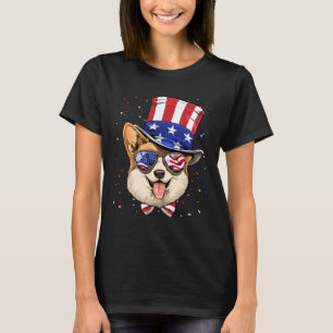 T-shirt Drapeau Corgi 4 juillet American Dog Usa 1250