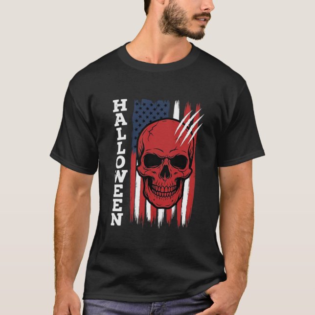 T-shirt Drapeau crâne Halloween Vector Design_1 (Devant)
