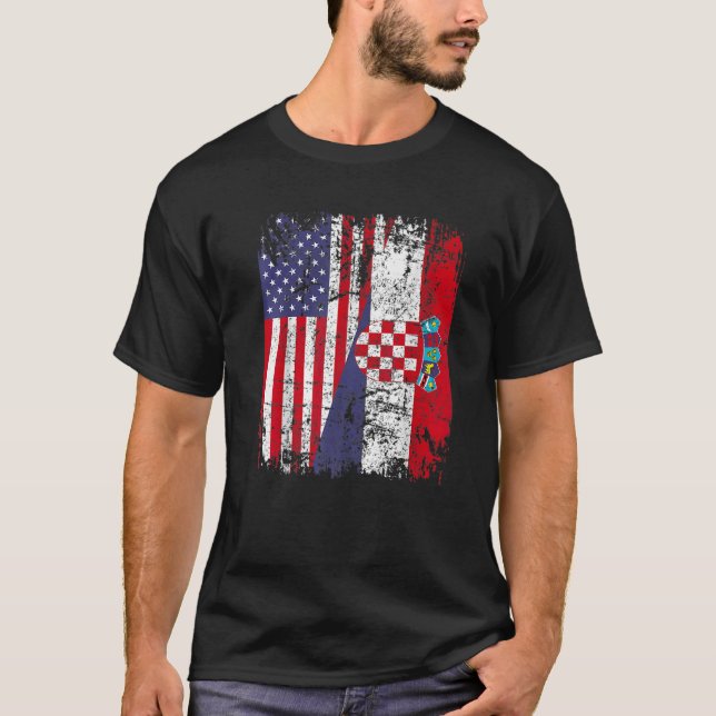 T-shirt Drapeau CROATIEN CROATIE À moitié Américain Drapea (Devant)