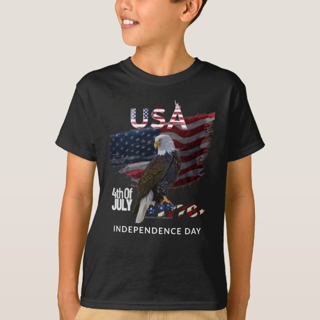 T-shirt Drapeau d'aigle américain du 4 juillet Fête de l'I (Devant)