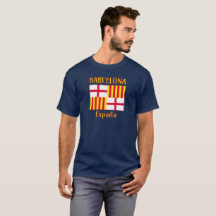 T-shirt Drapeau de Barcelone dans blanc et jaune rouges