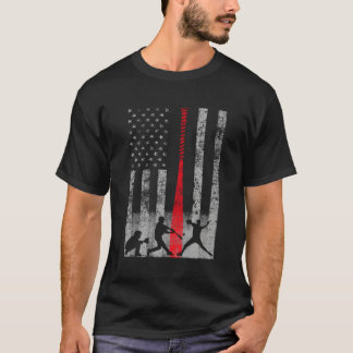 T-shirt Drapeau de baseball américain Red Bat Baseball