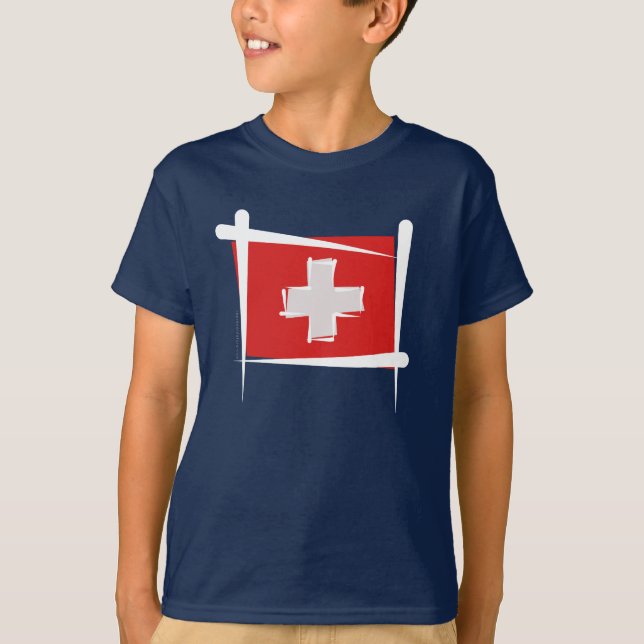 T-shirt Drapeau de brosse de la Suisse (Devant)