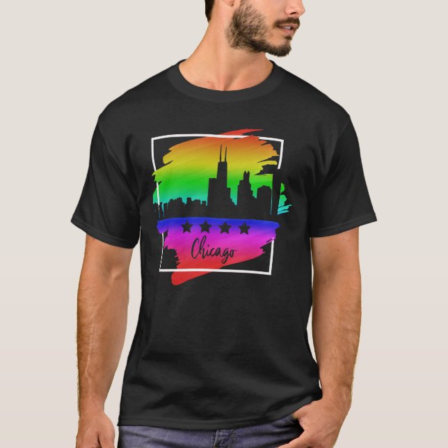 T-shirt Drapeau de Chicago Skyline Parade Gay pride LGBT (Devant)