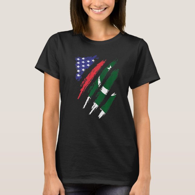 T-shirt Drapeau de croissance Pakistan Amérique USA Patrio (Devant)