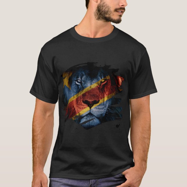 T-shirt Drapeau de DR Congo et image africaine de lion (Devant)