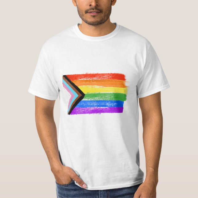 T-shirt Drapeau de fierté de progrès peint (Devant)