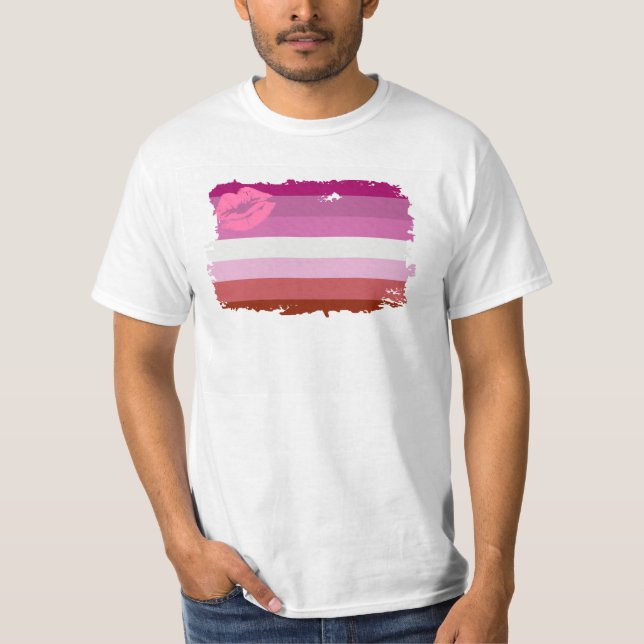 T-shirt Drapeau de fierté lesbienne au rouge à lèvres (Devant)